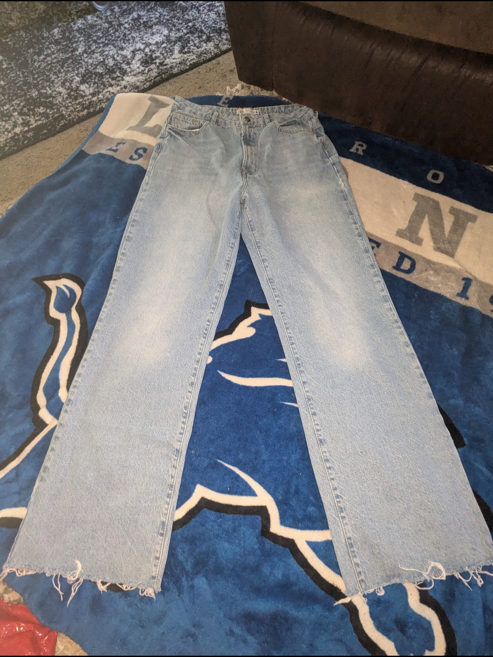 Zara Light Blue Wide-Leg Jeans with Raw Hem